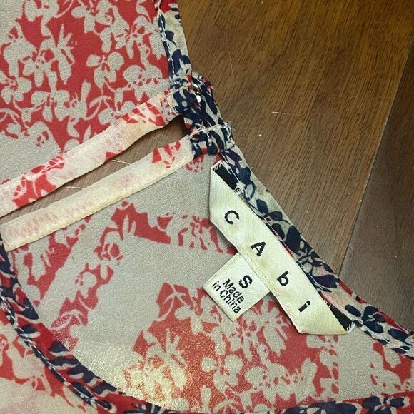 Cabi women's Coquette Sheer Cap Sleeve Blouse Red White size small style 732 - Picture 3 of 7